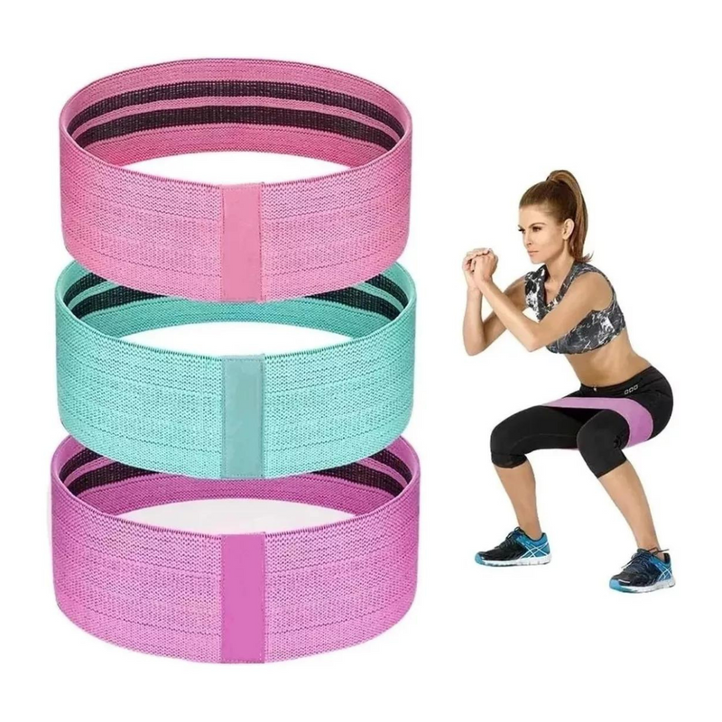 Set 3 Bandas de Tela Elásticas para Fitness | Látex Natural | 3 Niveles | Portátiles