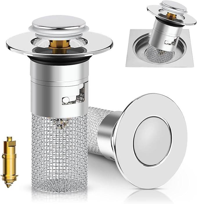 Pack de 2 Tapones de Desagüe Universal 2 en 1 – Filtro + Tapón para Cocina y Baño - Multishop Chile E.I.R.L