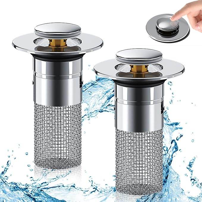 Pack de 2 Tapones de Desagüe Universal 2 en 1 – Filtro + Tapón para Cocina y Baño - Multishop Chile E.I.R.L