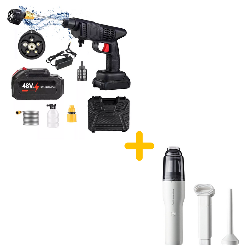 Kit de Limpieza Inalámbrico: Pistola Lavado Auto+Aspiradora Portátil