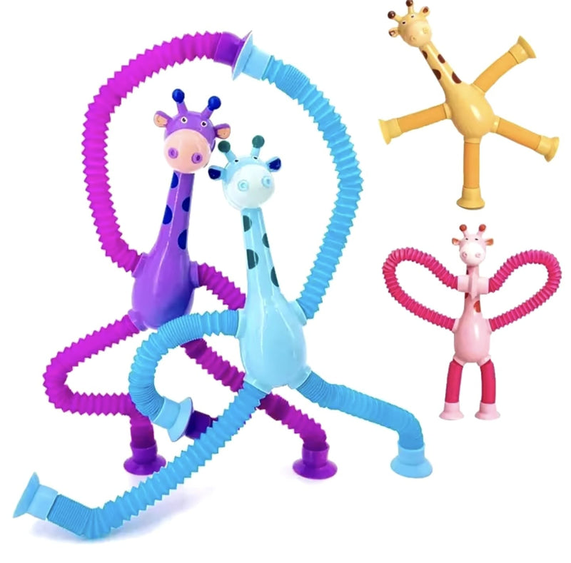 Pack 12 Juguetes Sensoriales de Jirafa Telescópica | Ventosas + Luces LED | Motricidad Fina | No Tóxicos