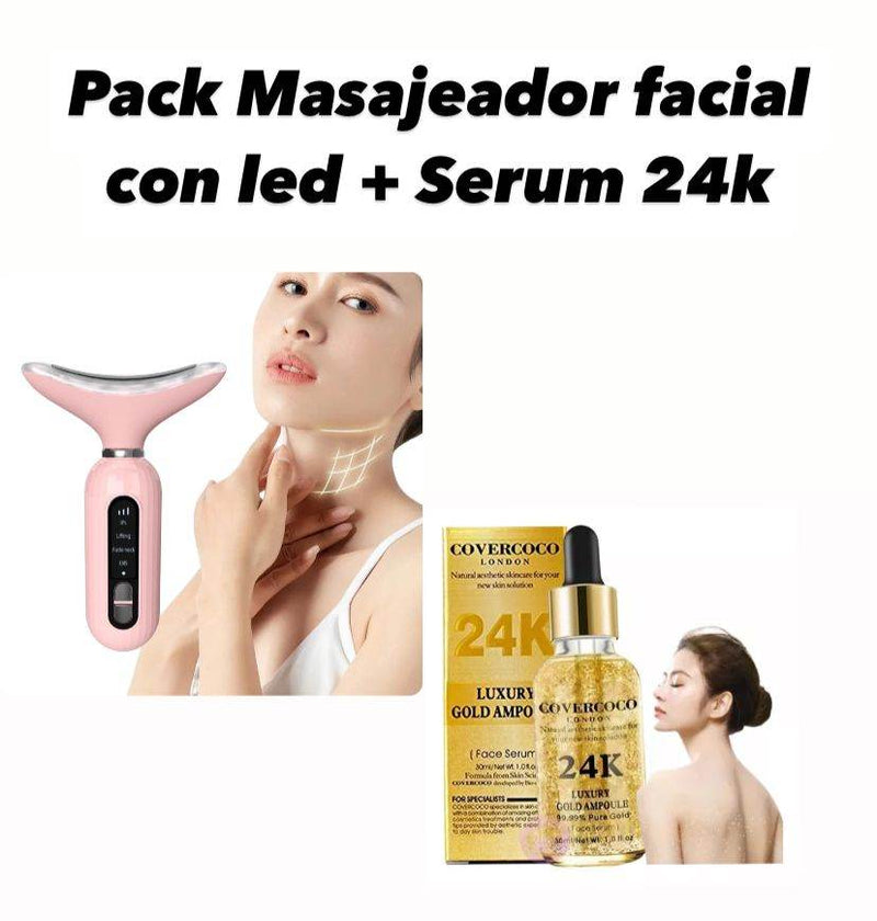 Pack Masajeador facial con luz led y Serum 24K para una piel radiant - Multishop Chile E.I.R.L